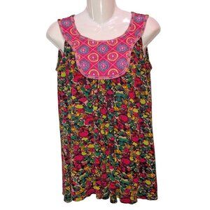 Miraaya Large Multicolor Pink Embroidered Bib Sleeveless Tank Top Shirt Size L